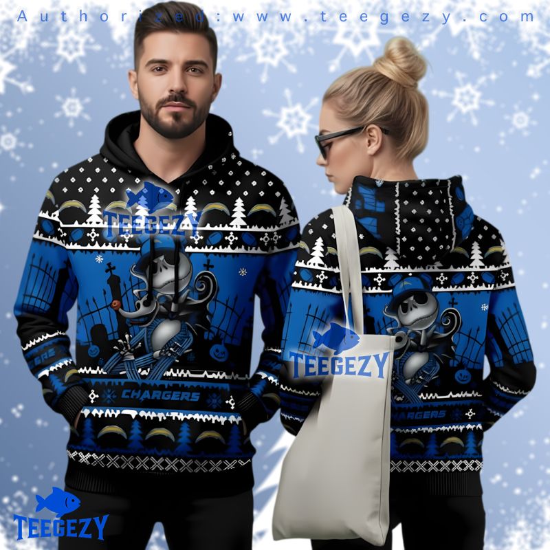 Los Angeles Chargers Nightmare Before Christmas Ugly Christmas 3D Hoodie