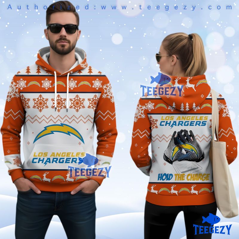 Los Angeles Chargers Orange White Ugly Christmas 3D Hoodie