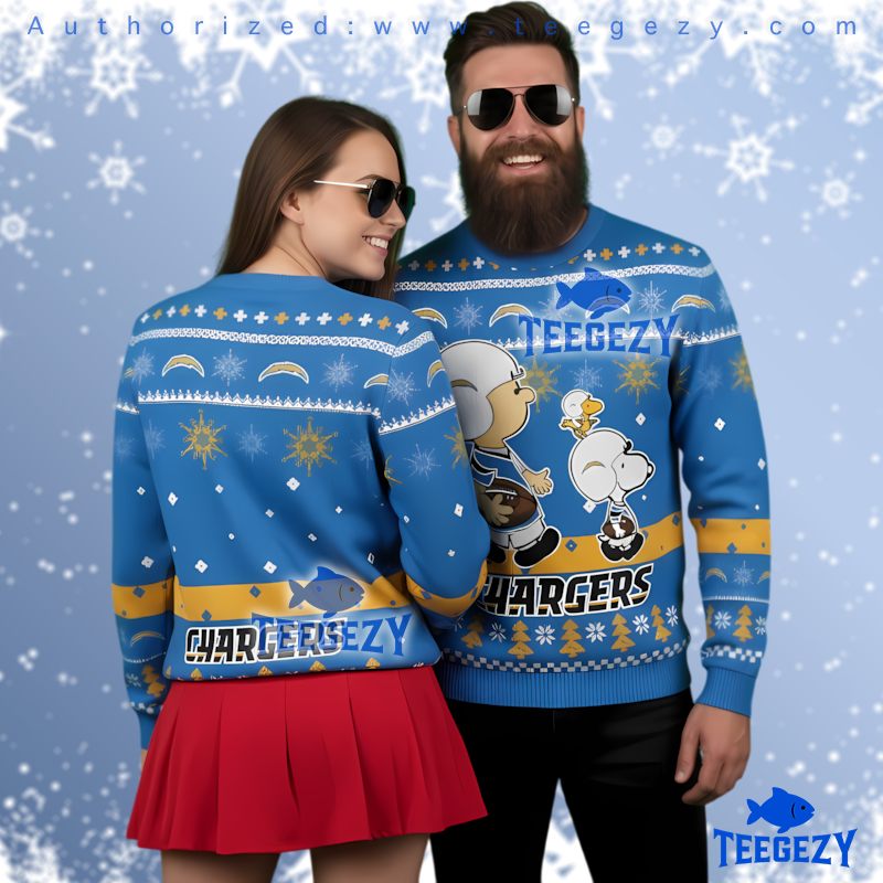 Los Angeles Chargers Peanuts Characters Blue Ugly Christmas Sweater