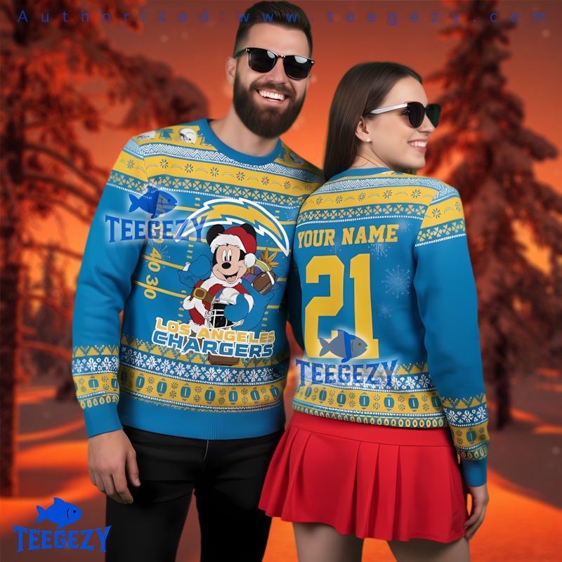 Los Angeles Chargers Personalized Disney Football Ugly Sweater