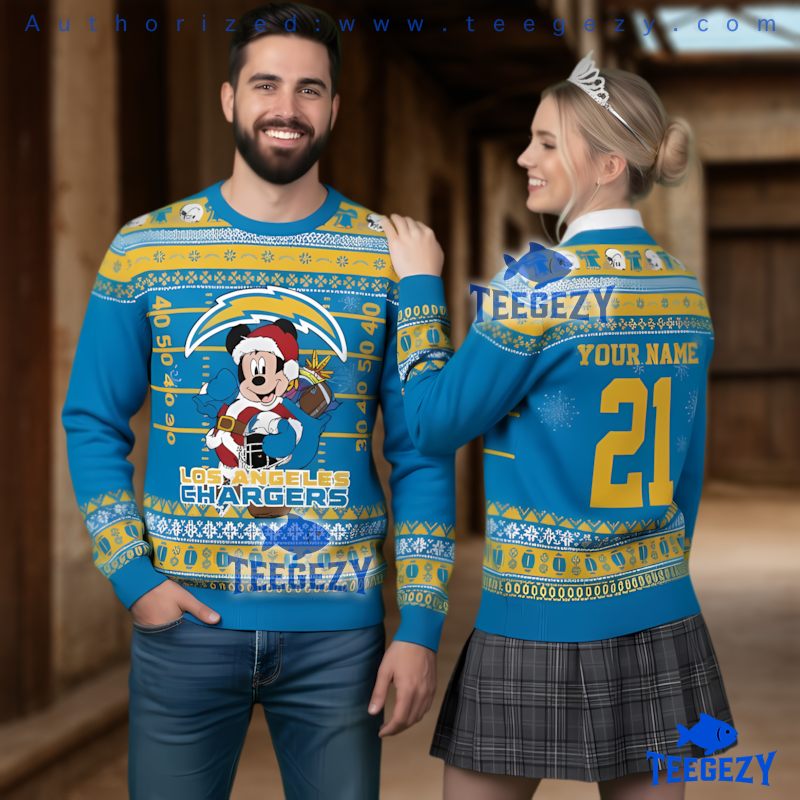 Los Angeles Chargers Personalized Mickey Mouse Ugly Christmas Sweater