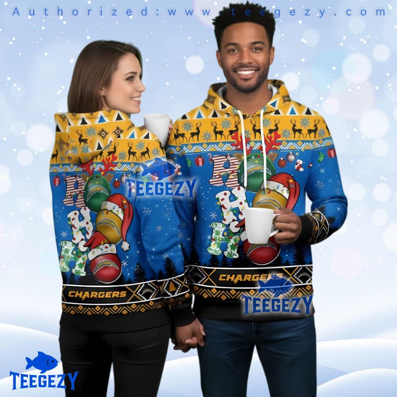 Los Angeles Chargers Reindeer Pattern Ugly Christmas 3D Hoodie