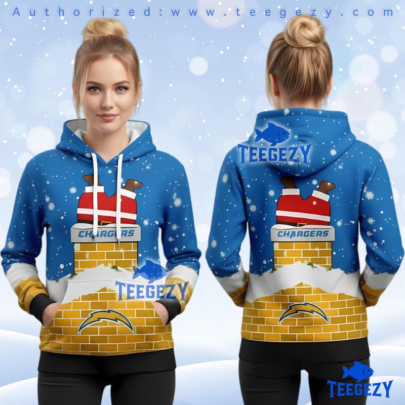 Los Angeles Chargers Santa Stuck In Chimney Ugly Christmas 3D Hoodie