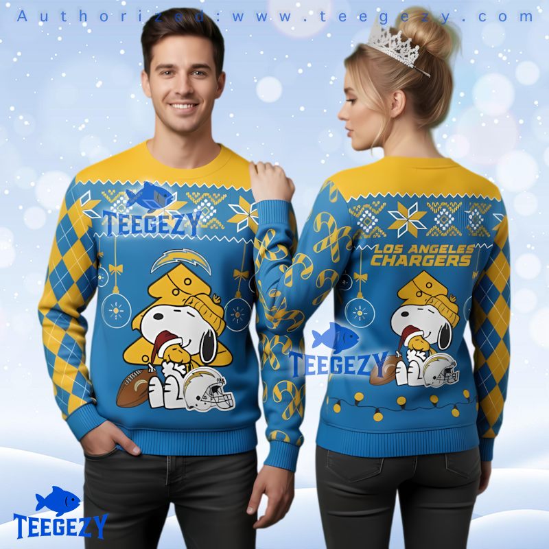 Los Angeles Chargers Snoopy Christmas Tree Ugly Sweater Jumper