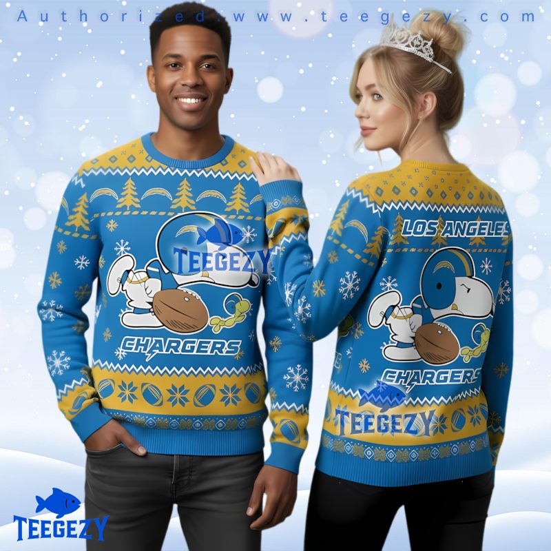 Los Angeles Chargers Snoopy Football Theme Ugly Christmas Sweater