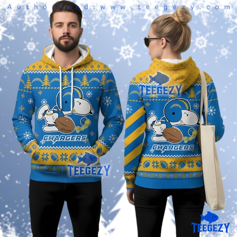 Los Angeles Chargers Snoopy Football Ugly Christmas 3D Hoodie