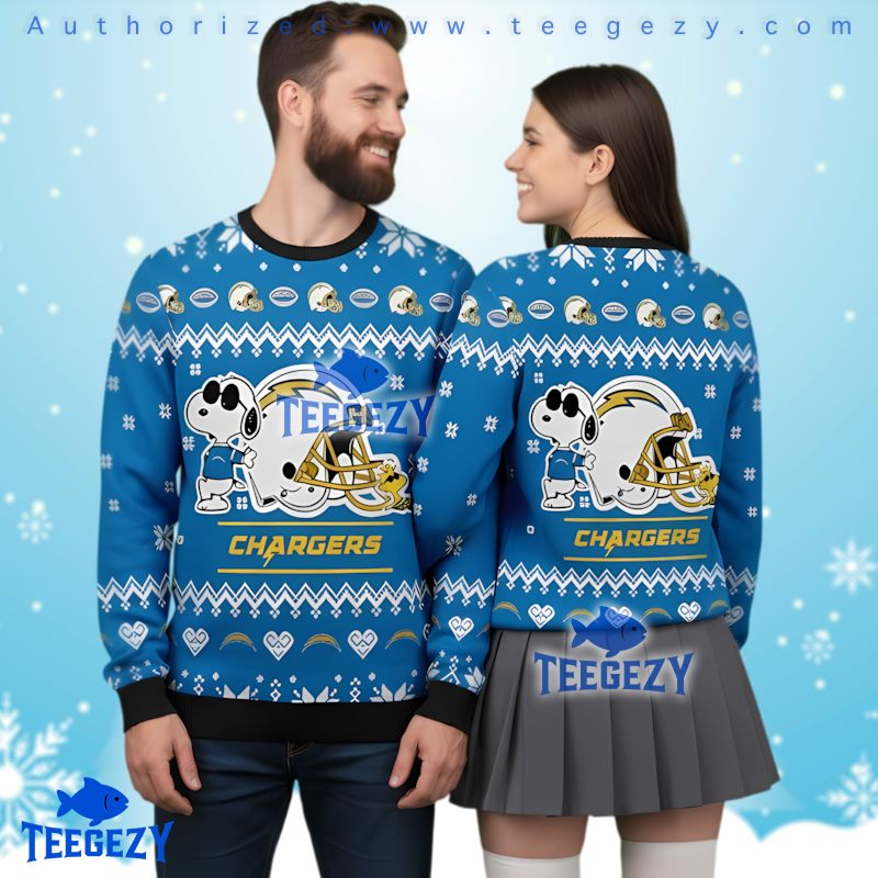 Los Angeles Chargers Snoopy Helmet Ugly Christmas Sweater