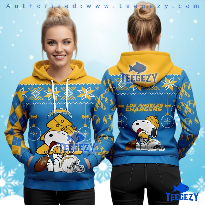 Los Angeles Chargers Snoopy Woodstock Ugly Christmas 3D Hoodie