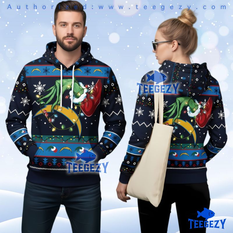 Los Angeles Chargers The Grinch Lights Ugly Christmas 3D Hoodie