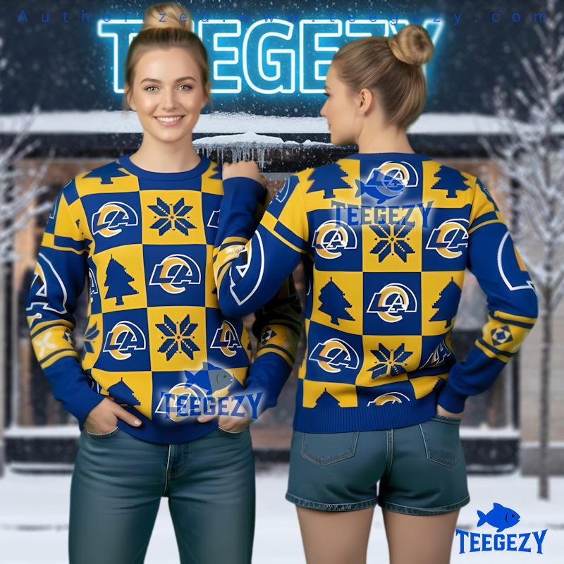 Los Angeles Rams Checkerboard Ugly Christmas Sweater Los Angeles Rams Checkerboard Ugly Christmas Sweater