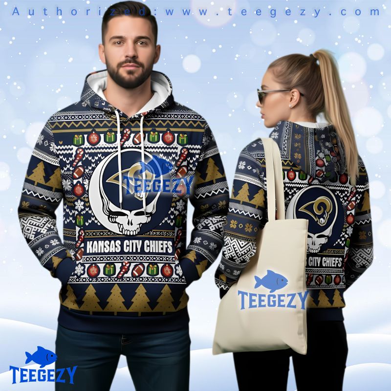 Los Angeles Rams Chiefs Grateful Dead Ugly Christmas 3D Hoodie
