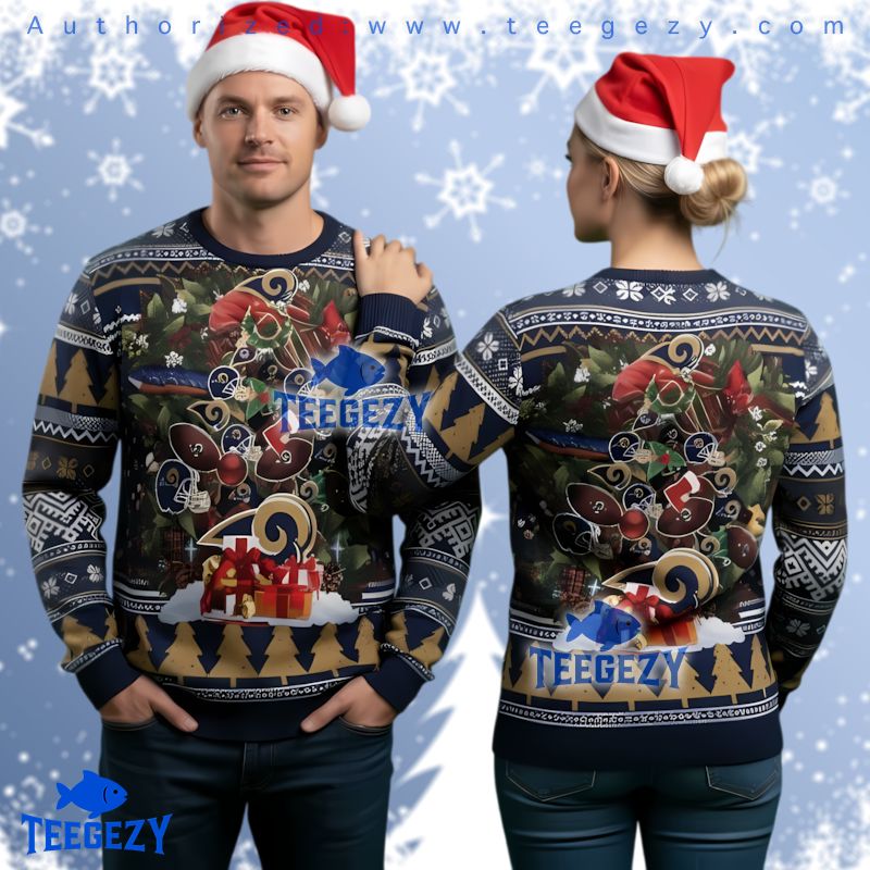 Los Angeles Rams Classic Logo Ugly Christmas Sweater Yellow Blue