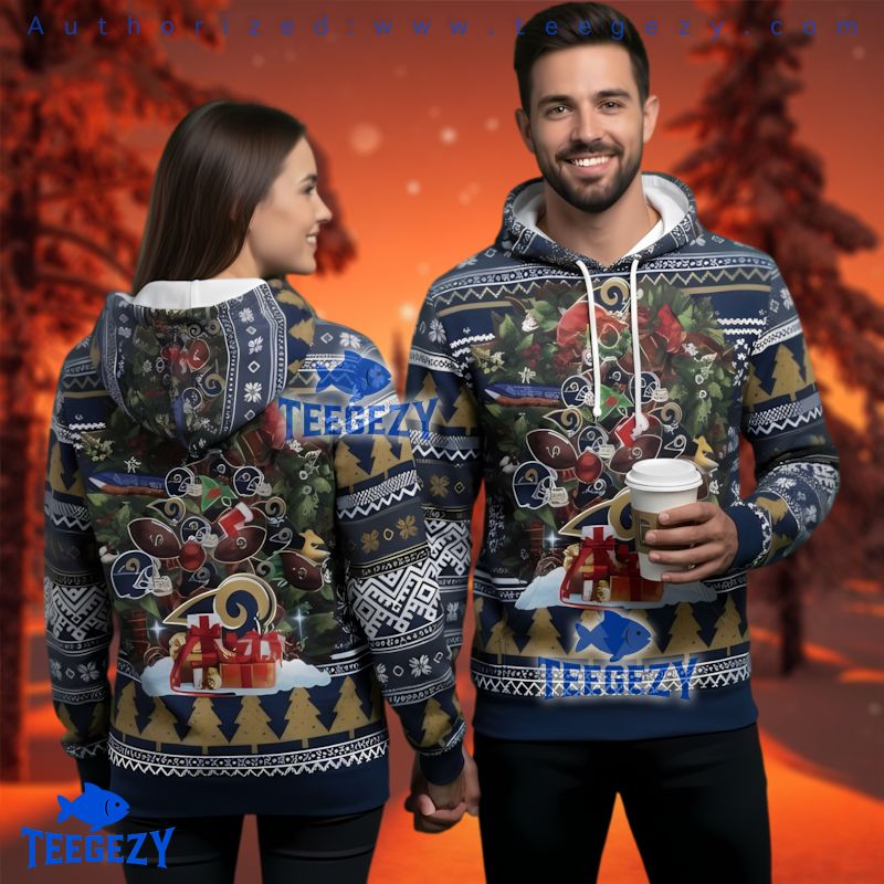 Los Angeles Rams Christmas Wreath Holiday Ugly 3D Hoodie