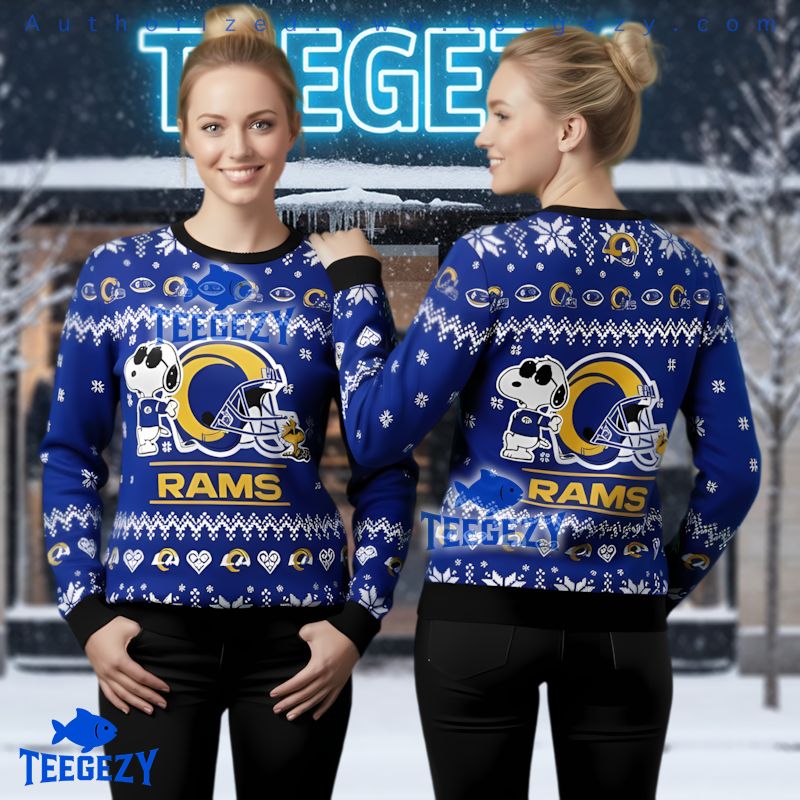 Los Angeles Rams Cute Snoopy Football Helmet Ugly Christmas Sweater Los Angeles Rams Cute Snoopy Football Helmet Ugly Christmas Sweater