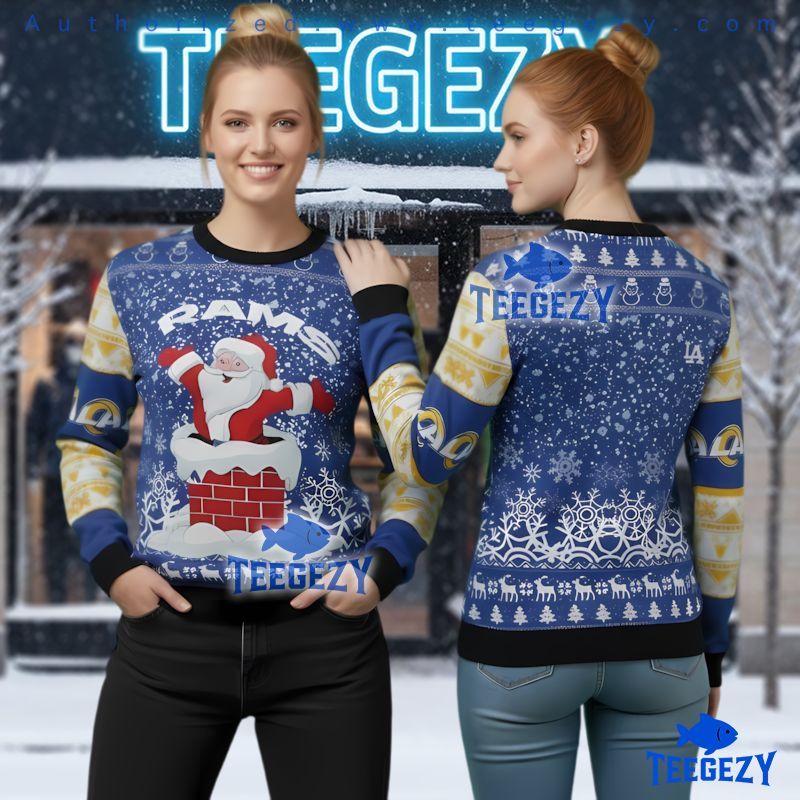 Los Angeles Rams Funny Santa Claus Chimney Ugly Christmas Sweater Los Angeles Rams Funny Santa Claus Chimney Ugly Christmas Sweater