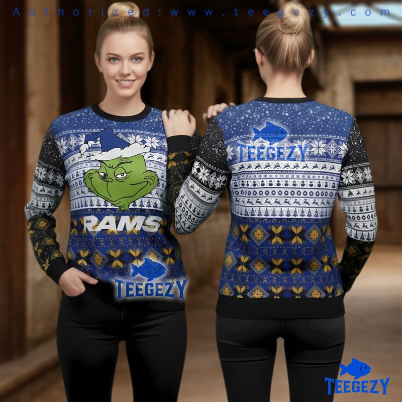 Los Angeles Rams Grinch Face With Santa Hat Ugly Christmas Sweater