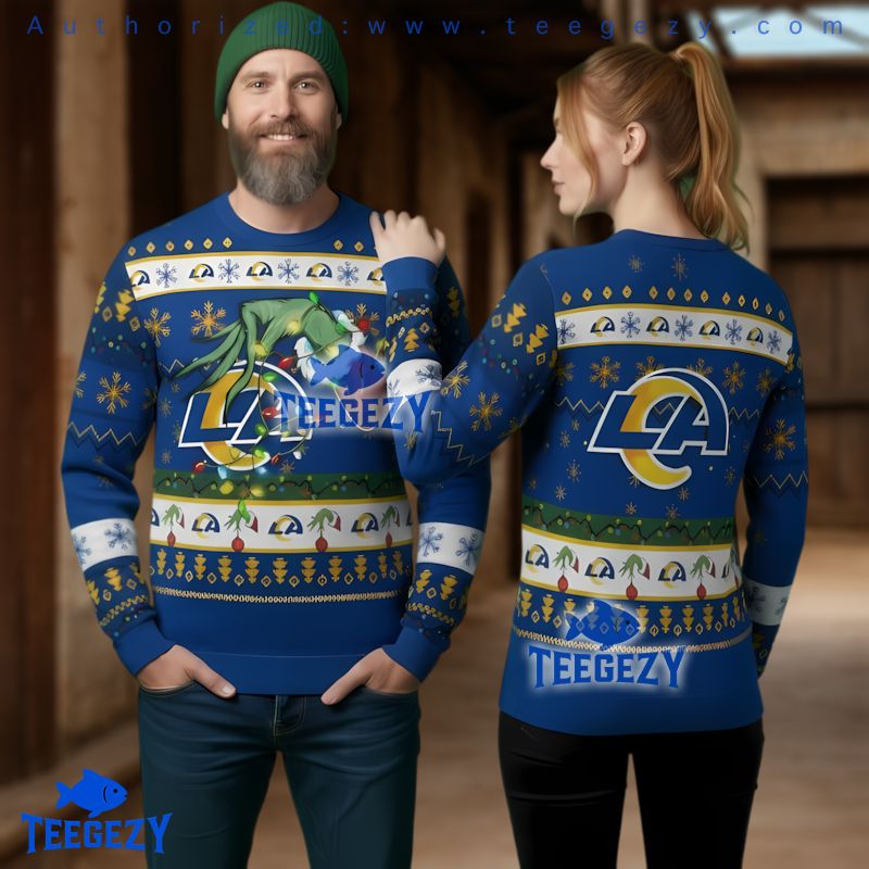 Los Angeles Rams Grinch Hand Heart Ugly Christmas Sweater