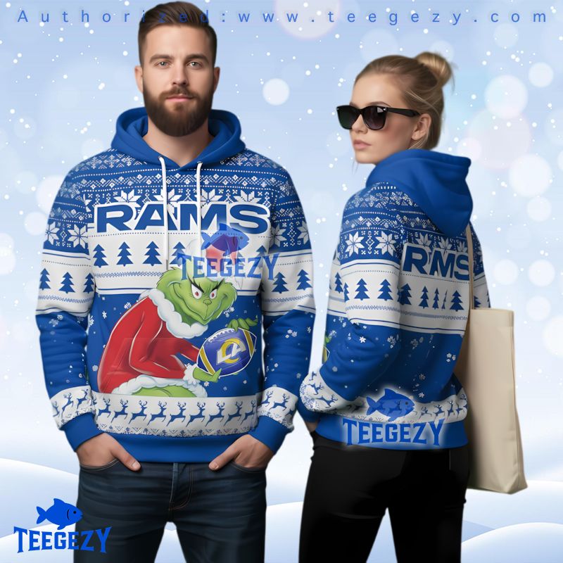 Los Angeles Rams Grinch Hand Christmas Lights Ugly 3D Hoodie Los Angeles Rams Grinch Hand Christmas Lights Ugly 3D Hoodie
