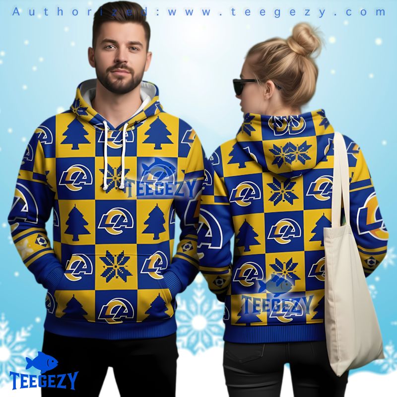 Los Angeles Rams Logo Snowflake Ugly Christmas 3D Hoodie