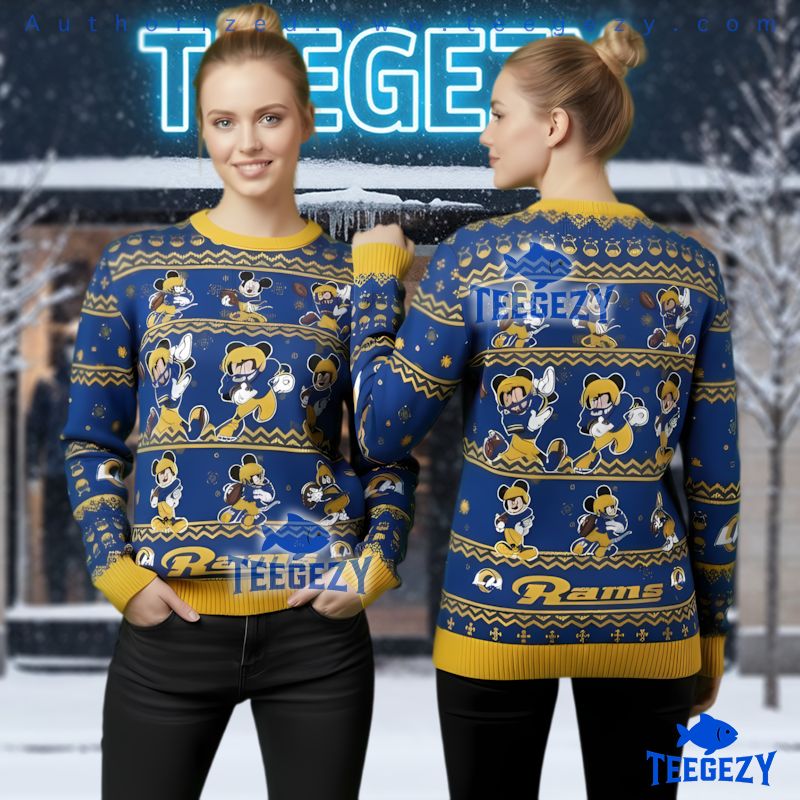 Los Angeles Rams Mickey Mouse Football Ugly Christmas Sweater Los Angeles Rams Mickey Mouse Football Ugly Christmas Sweater