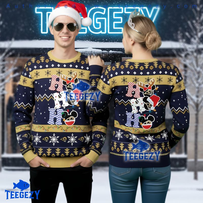 Los Angeles Rams Mickey Mouse Ho Ho Ho Ugly Christmas Sweater Los Angeles Rams Mickey Mouse Ho Ho Ho Ugly Christmas Sweater
