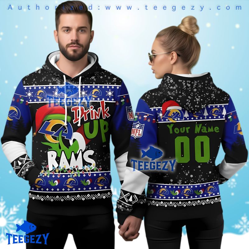 Los Angeles Rams Nfl Grinch Blue Ugly Christmas 3D Hoodie