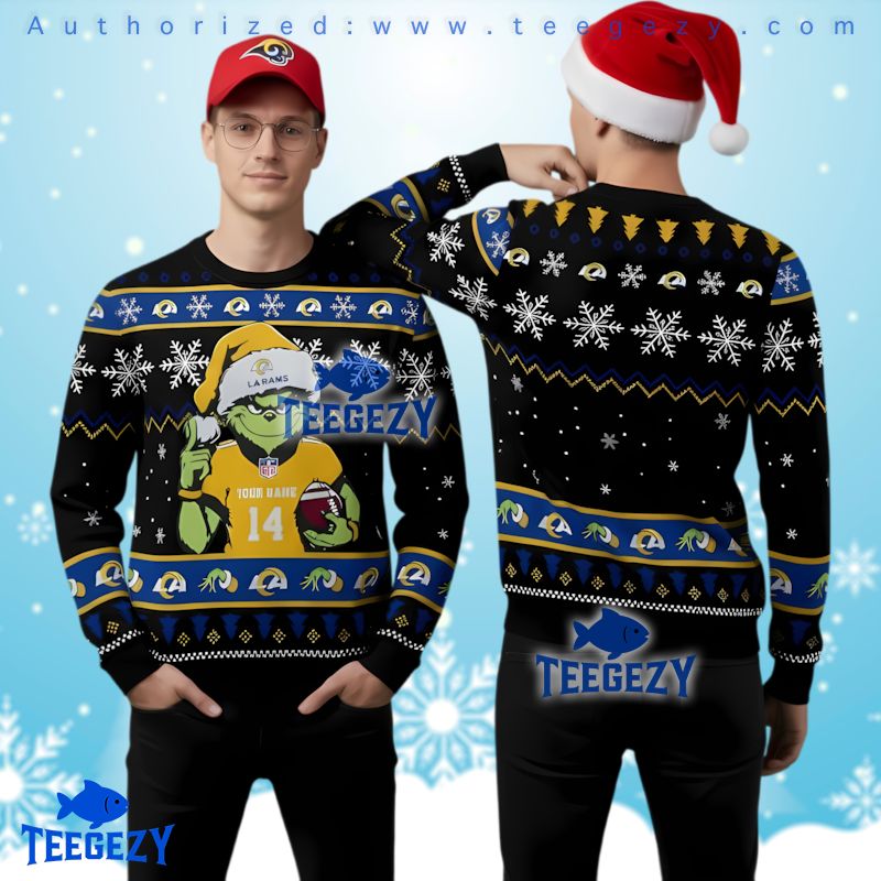 Los Angeles Rams Personalized Grinch Football Ugly Christmas Sweater