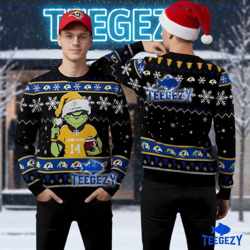 Los Angeles Rams Personalized Grinch Football Ugly Christmas Sweater Los Angeles Rams Personalized Grinch Football Ugly Christmas Sweater