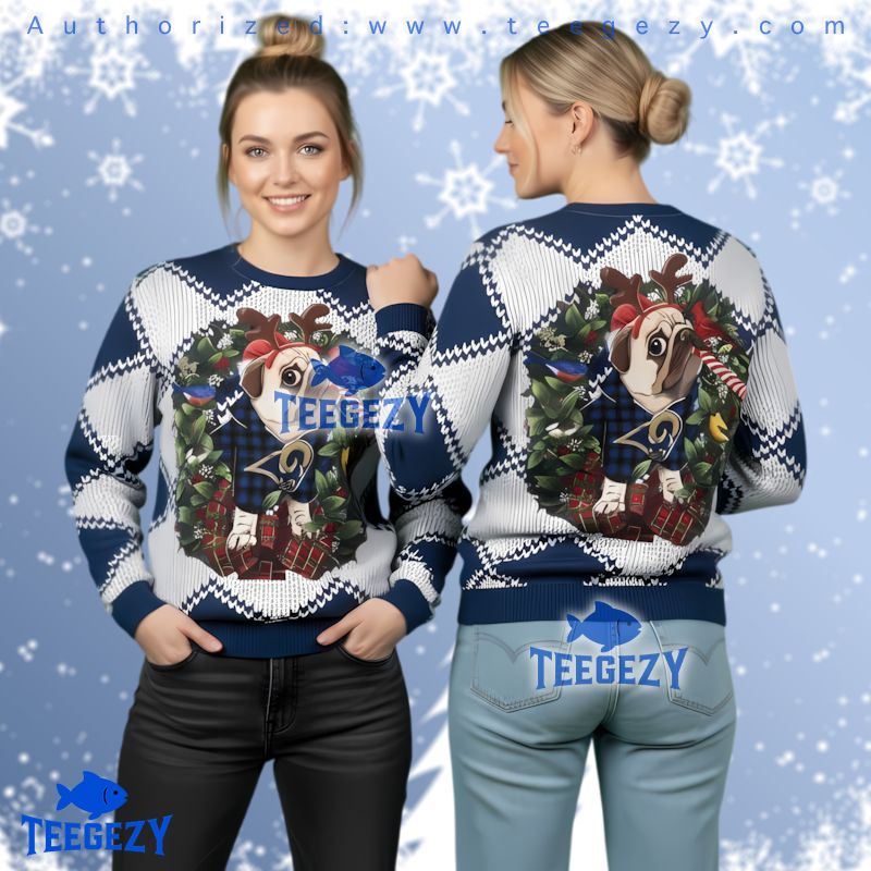 Los Angeles Rams Pug Dog Ugly Christmas Sweater All Over Print Holiday