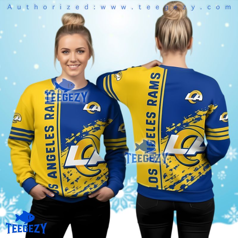 Los Angeles Rams Split Color Ugly Christmas Sweater Blue Yellow