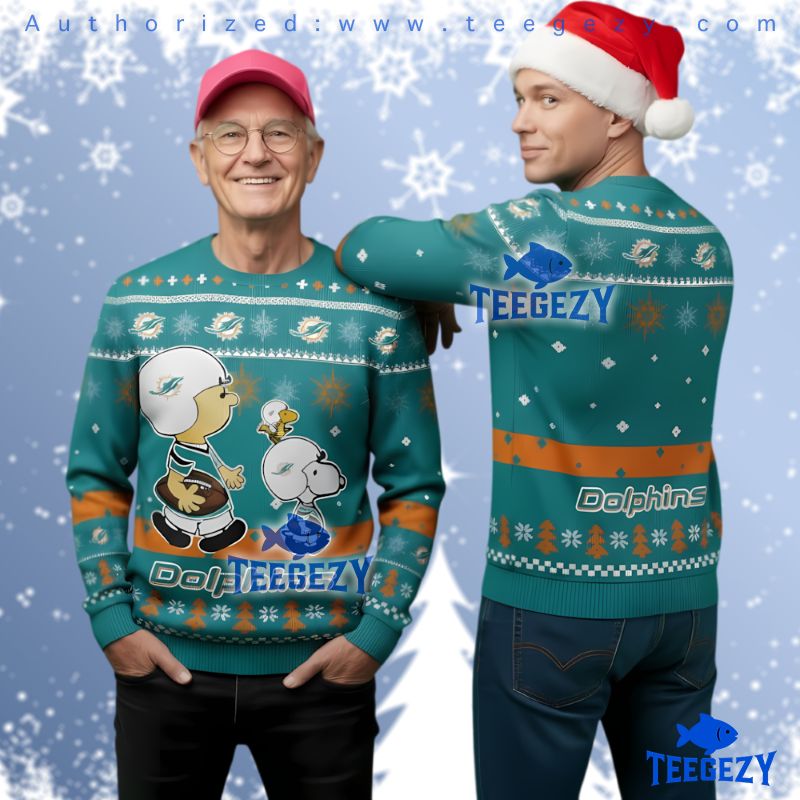 Miami Dolphins Charlie Brown Snoopy Ugly Christmas Sweater Unisex
