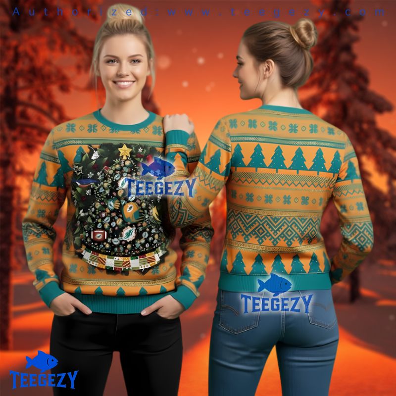 Miami Dolphins Christmas Tree Ball Ugly Sweater Fan Gear