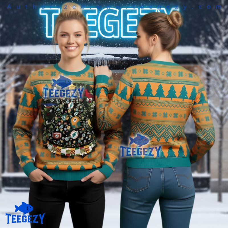 Miami Dolphins Christmas Tree Ball Ugly Sweater Fan Gear Miami Dolphins Christmas Tree Ball Ugly Sweater Fan Gear