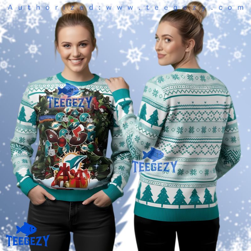 Miami Dolphins Christmas Wreath Design Ugly Sweater
