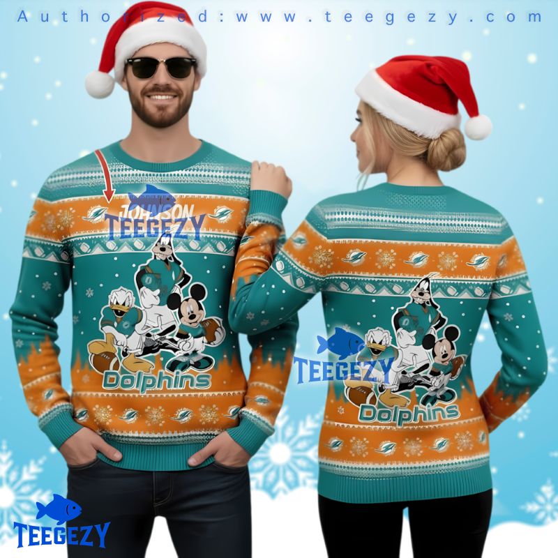 Miami Dolphins Disney Character Ugly Christmas Sweater Personalized