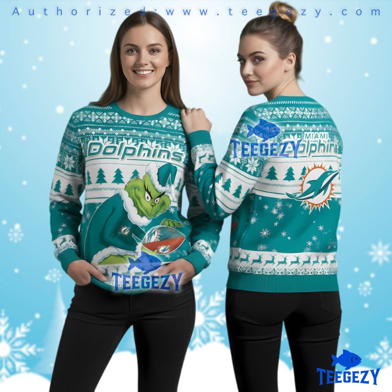 Miami Dolphins Dr Seuss Grinch Christmas Ugly Sweater
