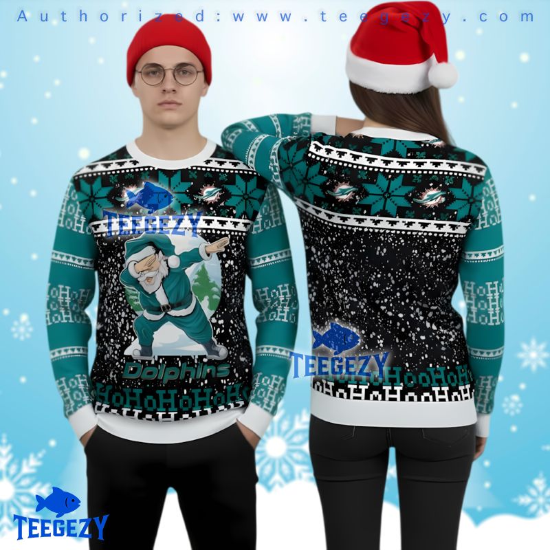 Miami Dolphins Funny Dab Santa Ugly Christmas Sweater Unisex