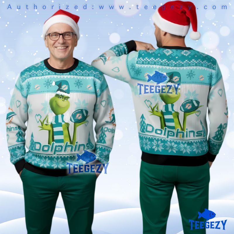 Miami Dolphins Grinch Football Ugly Christmas Sweater 3D Print