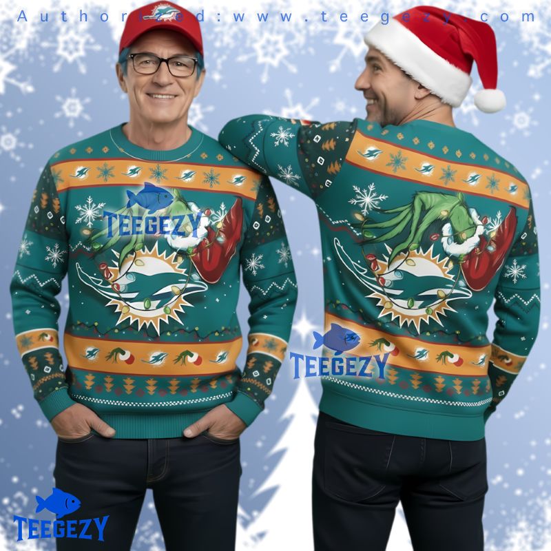 Miami Dolphins Grinch Hand Ugly Christmas Sweater Fan Gift