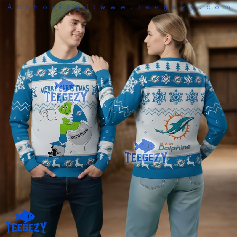 Miami Dolphins Grinch Toilet Ugly Christmas Sweater Merry Christmas