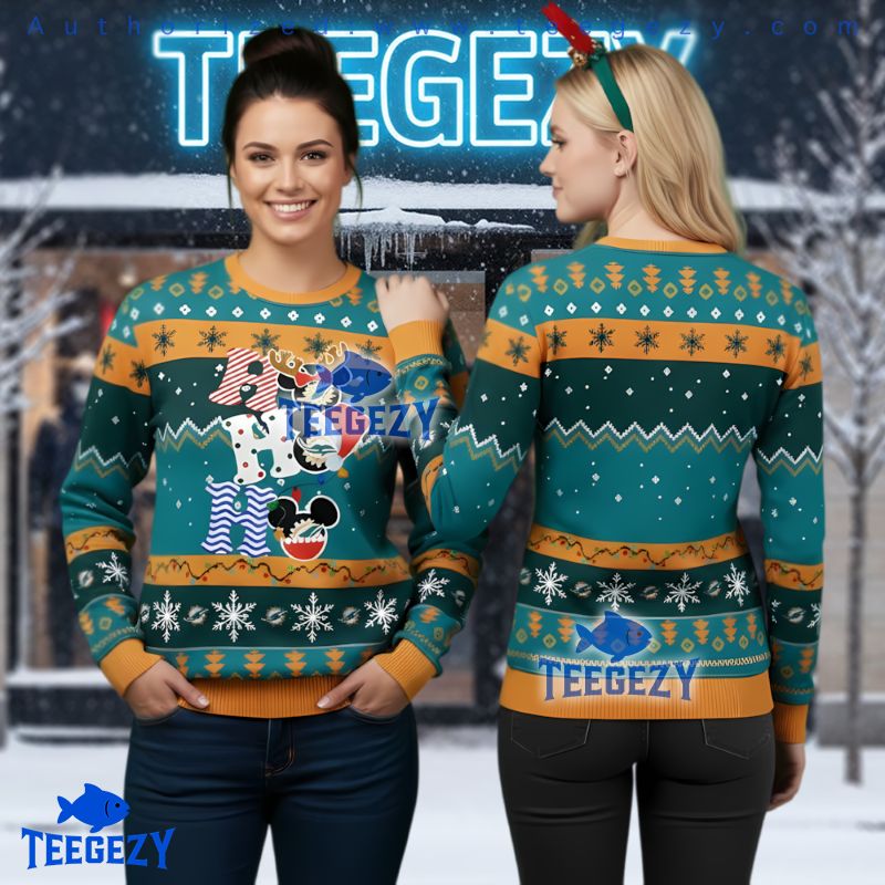 Miami Dolphins Ho Ho Ho Mickey Ugly Christmas Sweater Apparel Miami Dolphins Ho Ho Ho Mickey Ugly Christmas Sweater Apparel