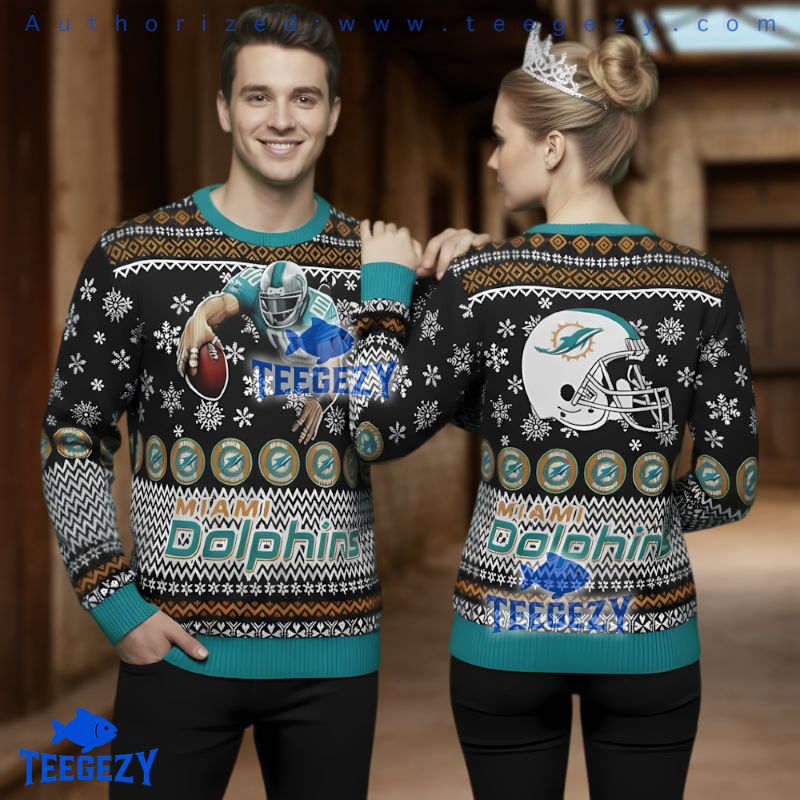 Miami Dolphins Mascot Ugly Christmas Sweater 3D Printed Football