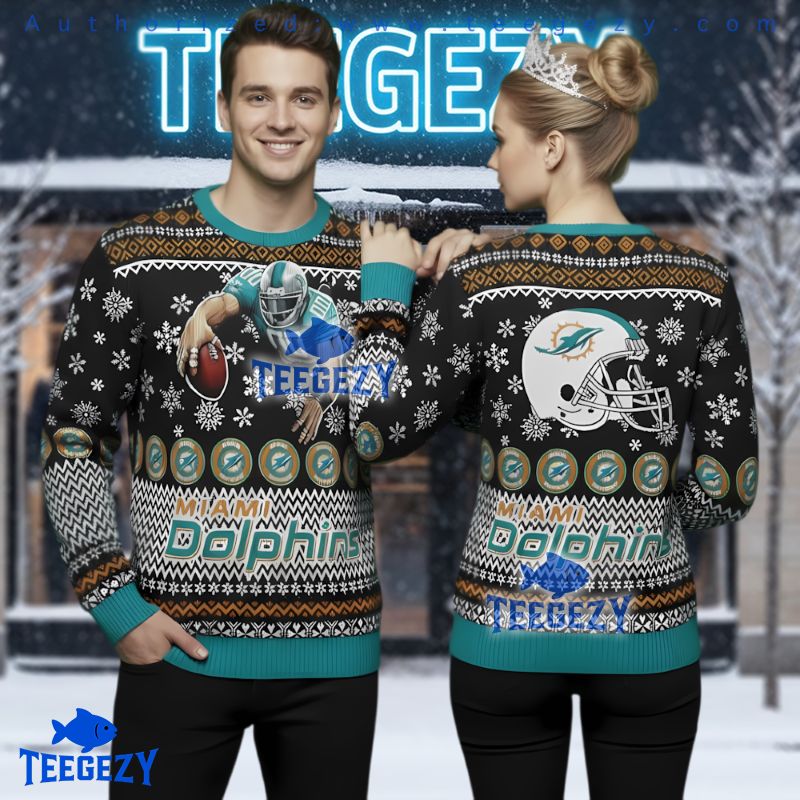 Miami Dolphins Mascot Ugly Christmas Sweater 3D Printed Football Miami Dolphins Mascot Ugly Christmas Sweater 3D Printed Football