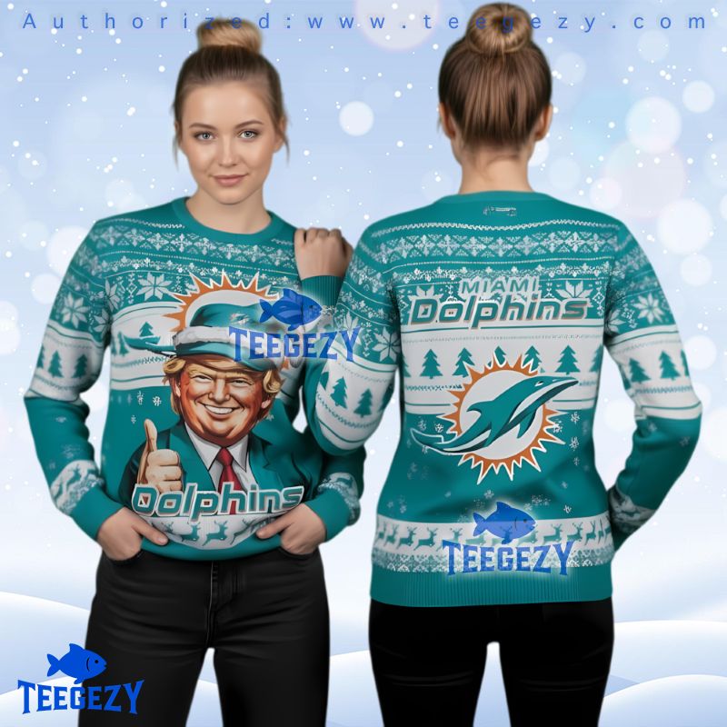 Miami Dolphins Merry Christmas Trump Ugly Sweater
