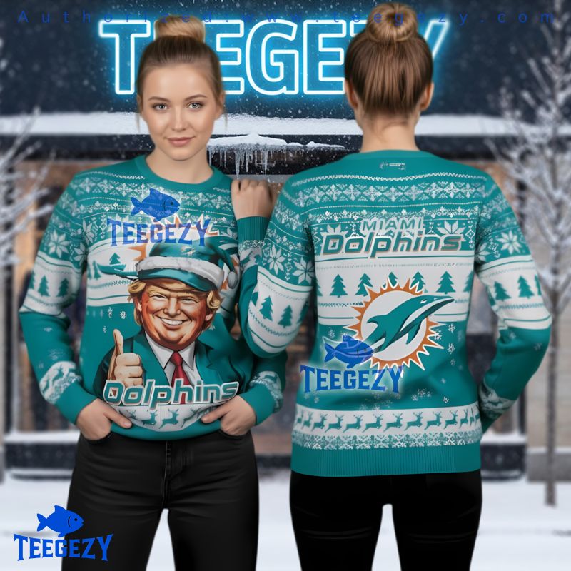 Miami Dolphins Merry Christmas Trump Ugly Sweater Miami Dolphins Merry Christmas Trump Ugly Sweater