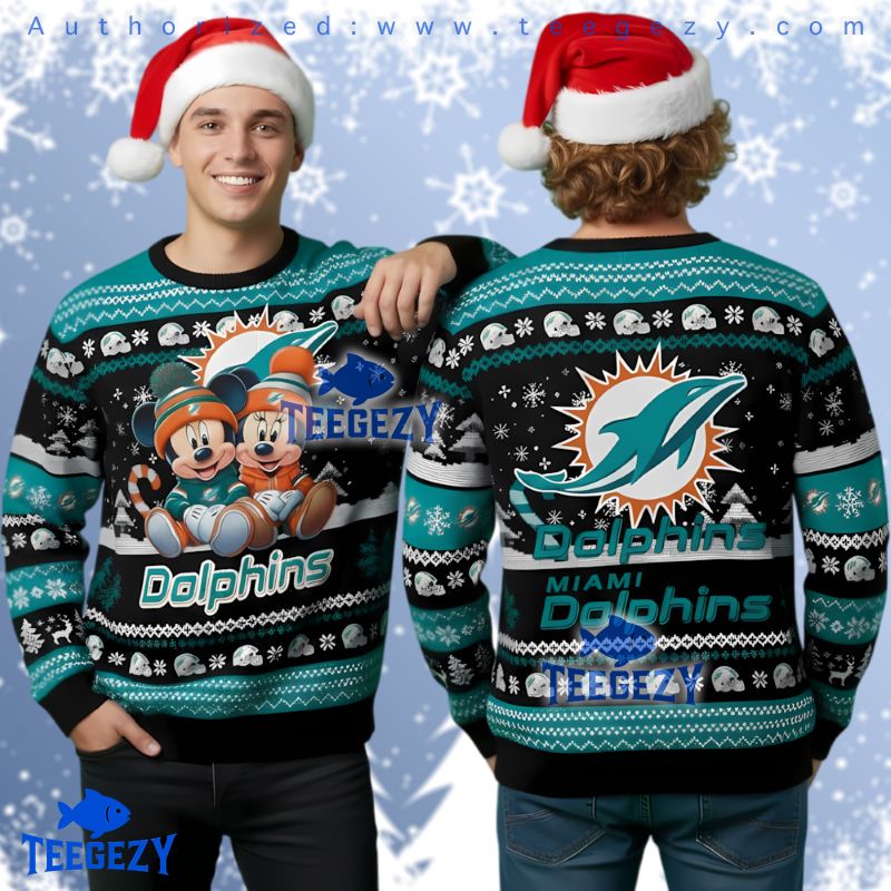 Miami Dolphins Mickey Minnie Ugly Christmas Sweater Holiday