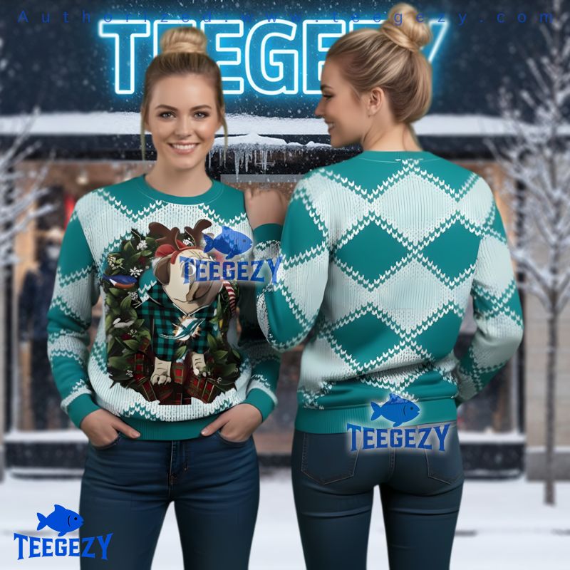 Miami Dolphins Pug Dog Ugly Christmas Sweater For Pet Lovers Miami Dolphins Pug Dog Ugly Christmas Sweater For Pet Lovers