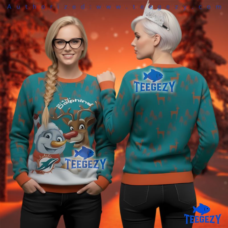 Miami Dolphins Snowman Reindeer Ugly Christmas Sweater 3D Print