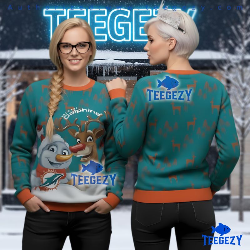 Miami Dolphins Snowman Reindeer Ugly Christmas Sweater 3D Print Miami Dolphins Snowman Reindeer Ugly Christmas Sweater 3D Print