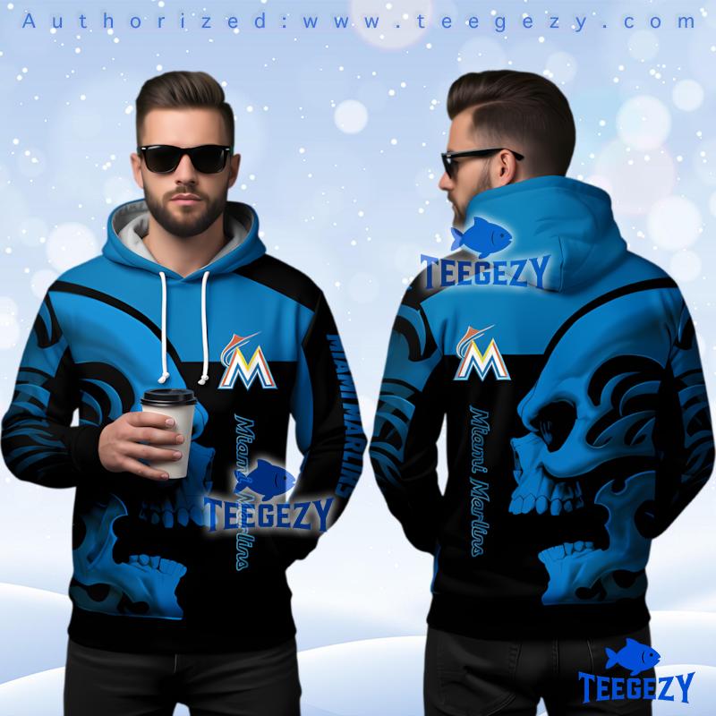 Miami Marlins Blue Skull 3D Print Hoodie Miami Marlins Blue Skull 3D Print Hoodie